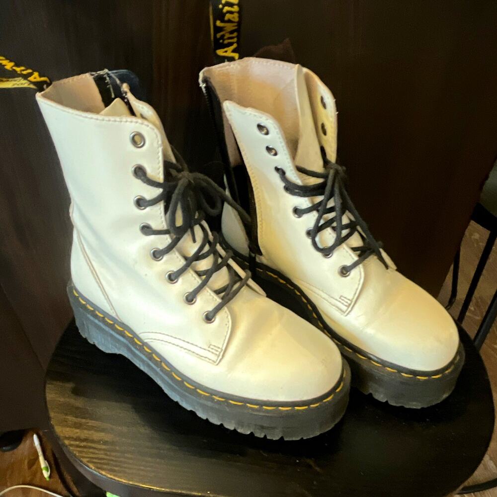 Dr. Martens White Combat Platform Boots Lace-Up Side Zipper US 7 EU 39